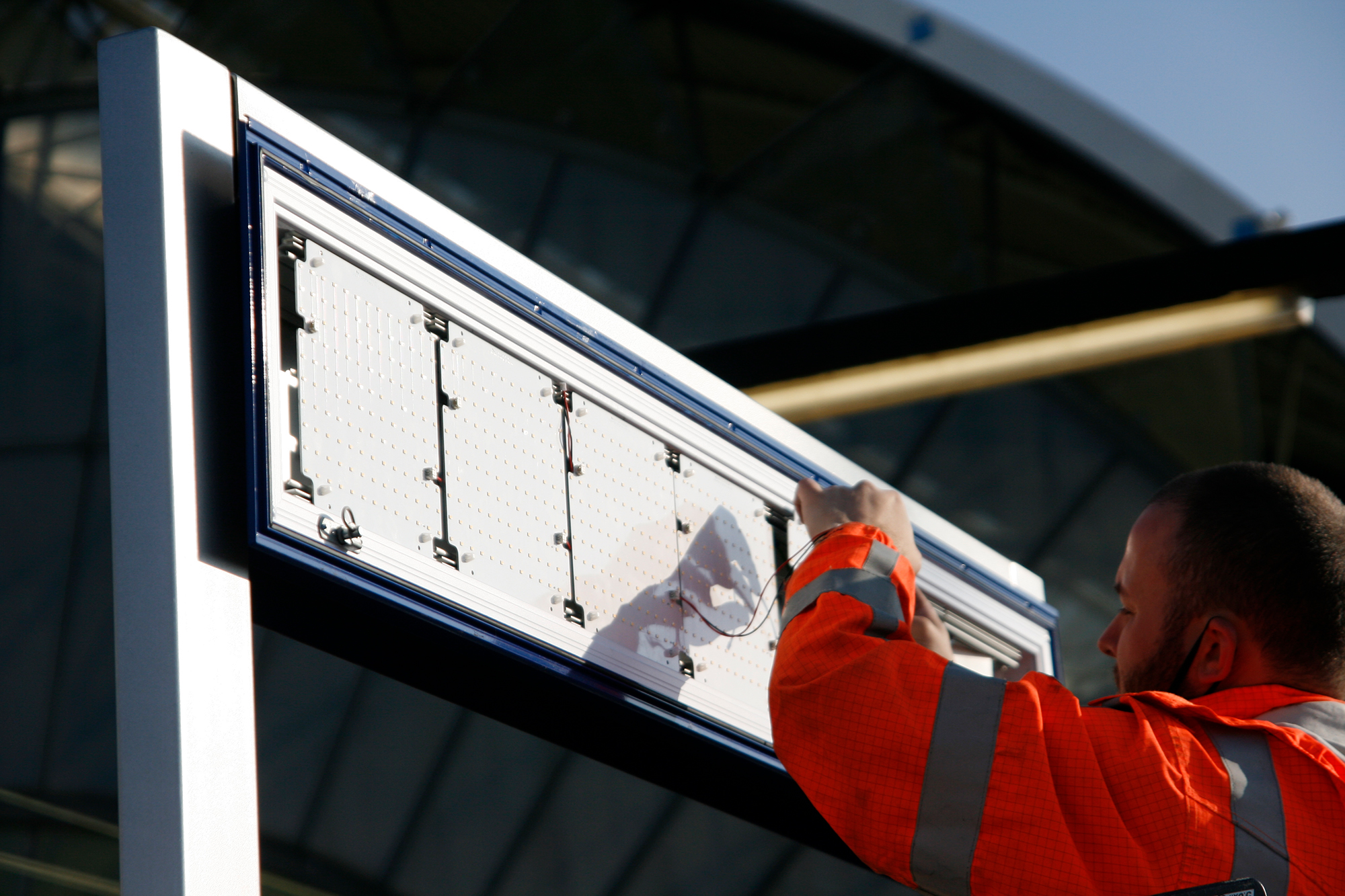 Prorail working on the sign after retro-fit.